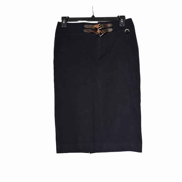 ❤️❤️❤️LAUREN Ralph Lauren Women Pencil Skirt Size 6 Navy Blue Wide Band  Buckles - Picture 1 of 5